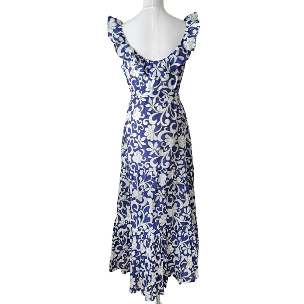 BODEN Ruffle Scoop Neck Maxi Dress Size 6 Ocean Blue Petal Print - Picture 6 of 12